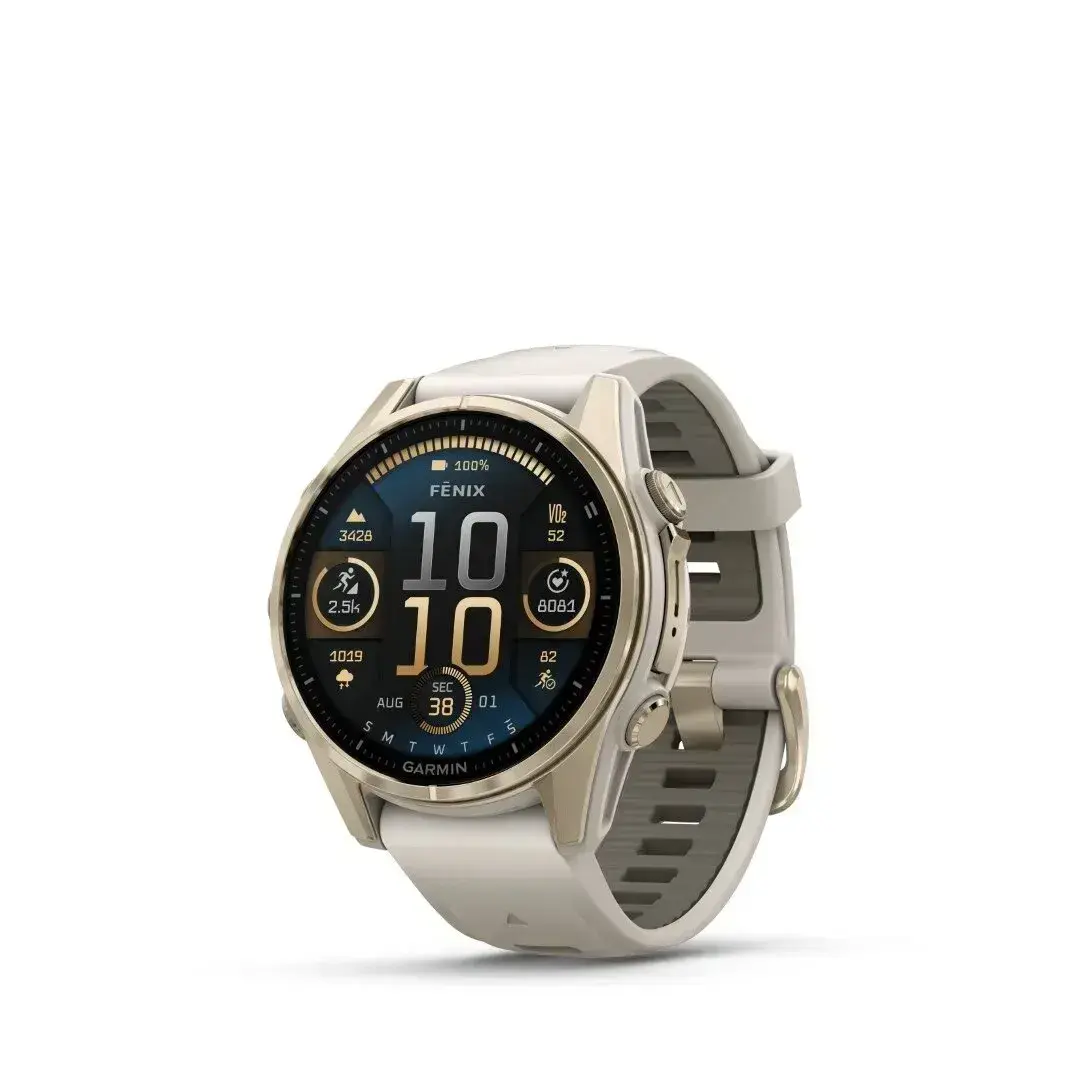 Garmin Fenix 8 AMOLED Sapphire Soft Gold Gray 43mm Minkštas auksas su pilku dirželiu