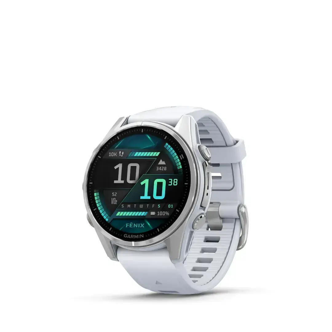 Garmin Fēnix 8 AMOLED Whitestone 43mm Sidabrinis su baltų akmenų spalvos dirželiu