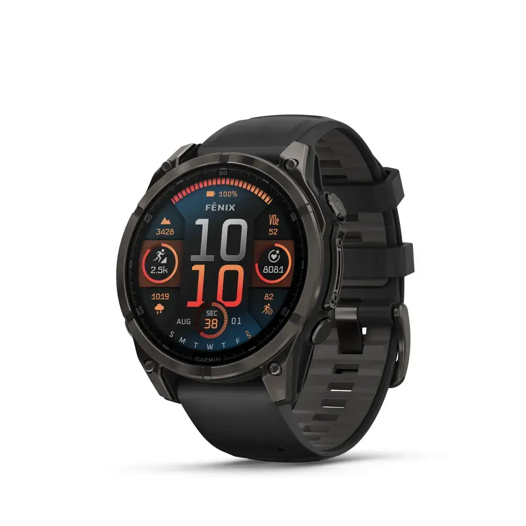 Garmin Fenix 8 AMOLED Sapphire Carbon Gray Black 47mm Medžio anglies pilkumo DLC titano danga su juodu dirželiu 47 mm
