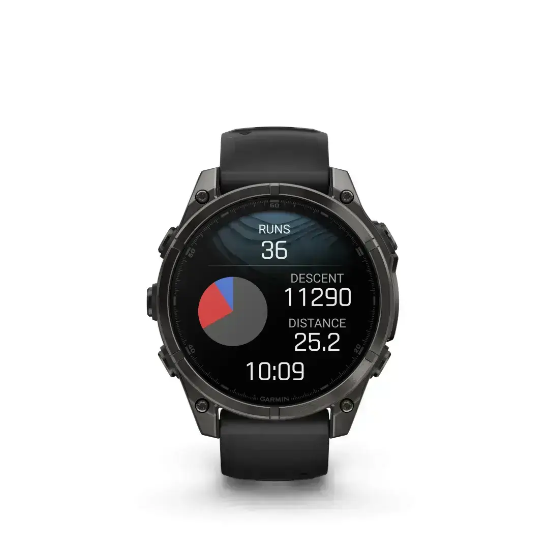 Garmin Fenix 8 AMOLED Sapphire Carbon Gray Black 51mm Medžio anglies pilkumo DLC titano danga su juodu dirželiu 51 mm
