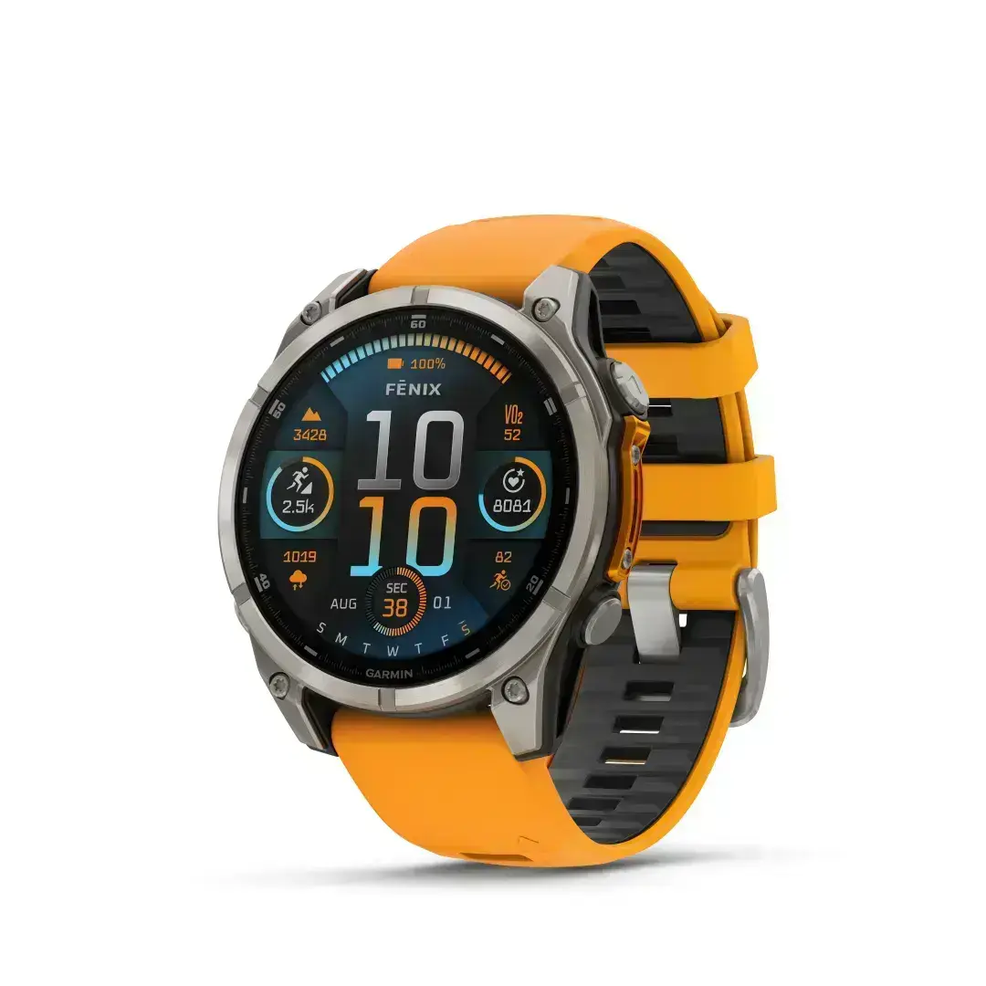 Garmin Fenix 8 AMOLED Sapphire Graphite Orange 51mm Titano su ryškiai oranžiniu dirželiu