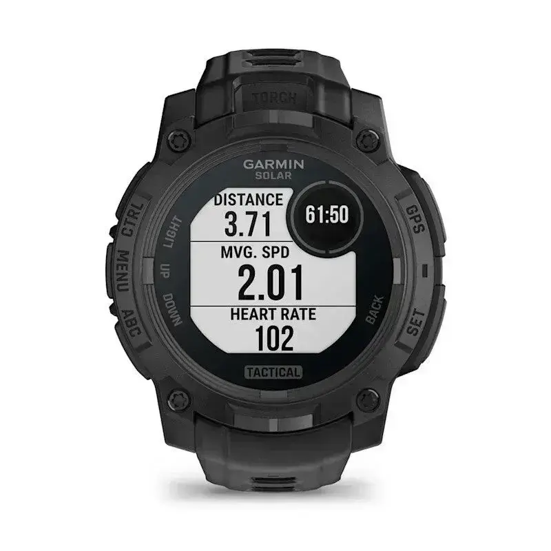 Garmin Instinct 3 Solar Tactical Edition 50 mm Juodas su juodu laikrodžio ciferblatu - saulės