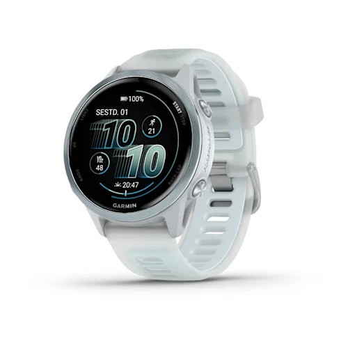 Garmin Forerunner 570 Cloud Blue 42mm Debesų mėlynos spalvos aliuminis su skaidriu baltu akmeniu / debesų mėlynos spalvos dirželiu