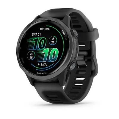 Garmin Forerunner 570 Slate Gray 42 mm Mėlynai pilkas aliuminis su skaidriu juodu/juodu dirželiu
