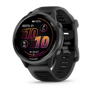 Garmin Forerunner 570 Slate Gray 47 mm Mėlynai pilkas aliuminis su skaidriu juodu/juodu dirželiu