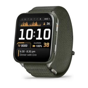 Garmin Venu X1 Titanium Moss Samanų spalvos su titano nugarėle ir samanų spalvos ComfortFit nailoniniu dirželiu