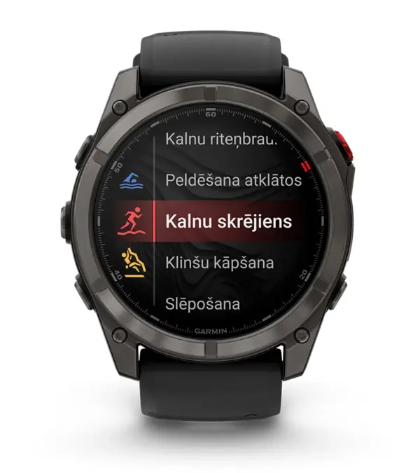 Garmin Fenix 8 Pro AMOLED Sapphire Titanium Graphite Black 47mm (Kopija) Pilkos anglies spalvos DLC titanas su juodos / pilkos akmenukų spalvos silikoniniu dirželiu