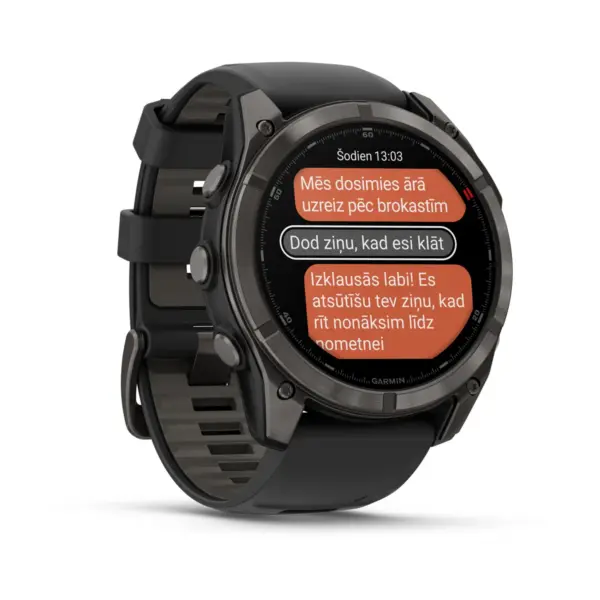 Garmin Fenix 8 Pro AMOLED Sapphire Carbon Gray Black 51mm Ogles pelēks DLC titāna pārklājums ar silikona siksniņu melnā / maigi pelēkā krāsā