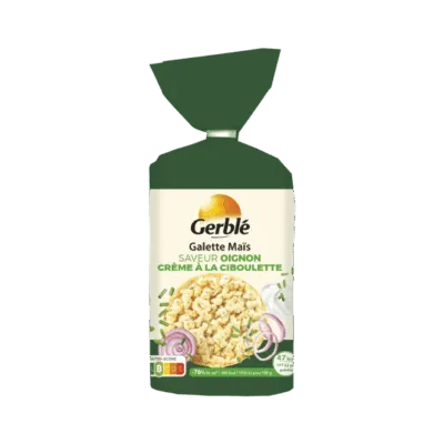 Gerblé kukurūzų galetės su svogūnų ir grietinėlės skoniu 123,5g Gerblé kukurūzų galetės su svogūnų ir grietinėlės skoniu 123,5g
