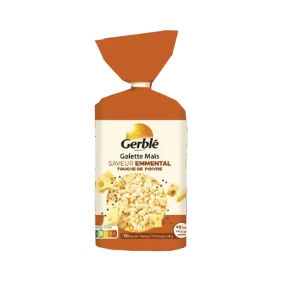 Gerblé kukurūzų galetės su sūrio skoniu ir pipirais 123,5g Gerblé kukurūzų galetės su sūrio skoniu ir pipirais 123,5g