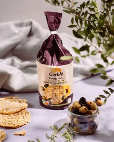 Gerblé kukurūzų galetės su alyvuogėmis ir žolelėmis 123,5g Gerblé kukurūzų galetės su alyvuogėmis ir žolelėmis 123,5g